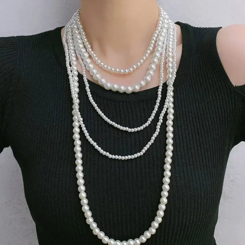 Imitation Pearl Multi-layered Women's Necklace Exaggerated Fashion High Street Club Party Banquet Necklace For Women Jewelry