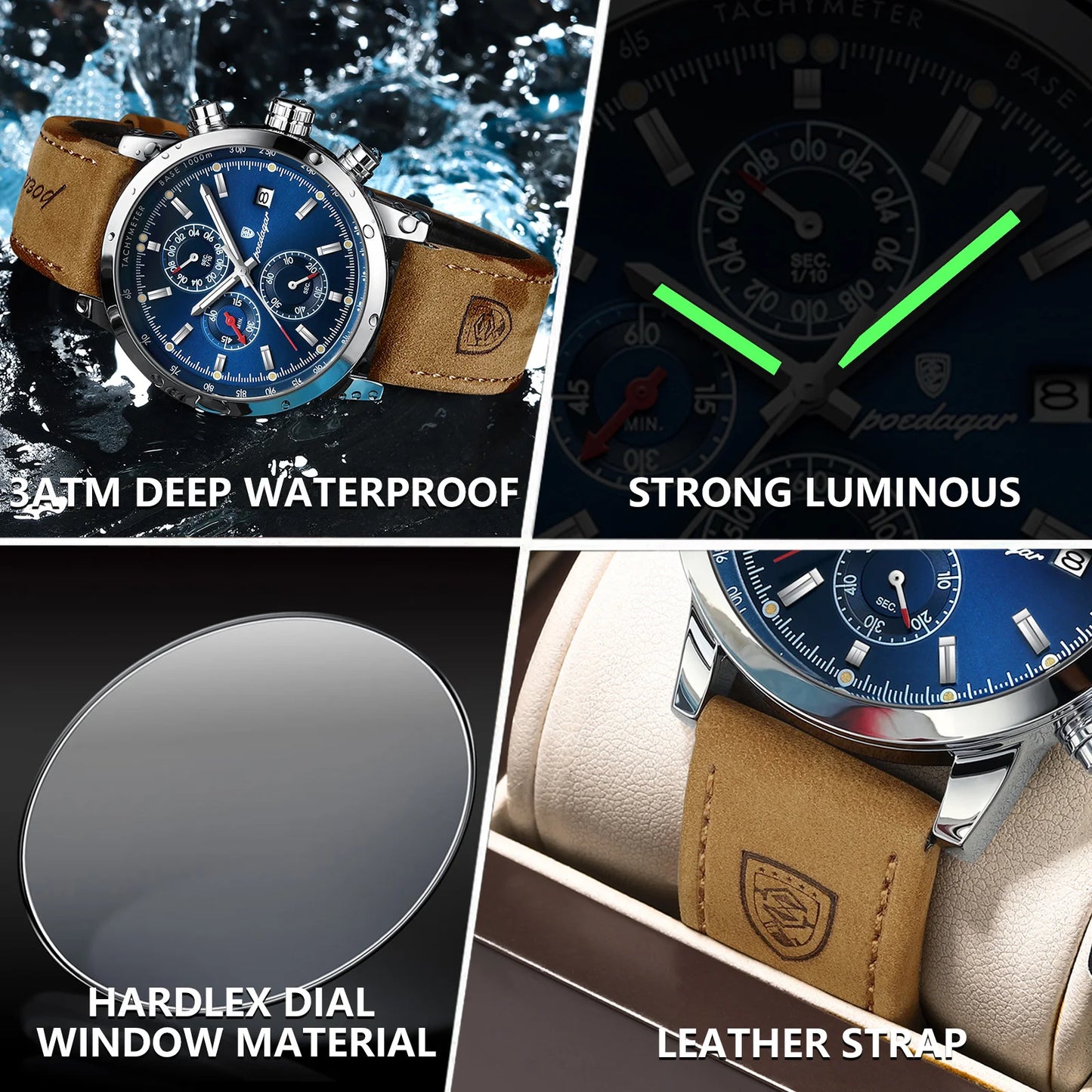 POEDAGAR Luxury Wristwatch for Man Waterproof Luminous Chronograph Date Men Watch