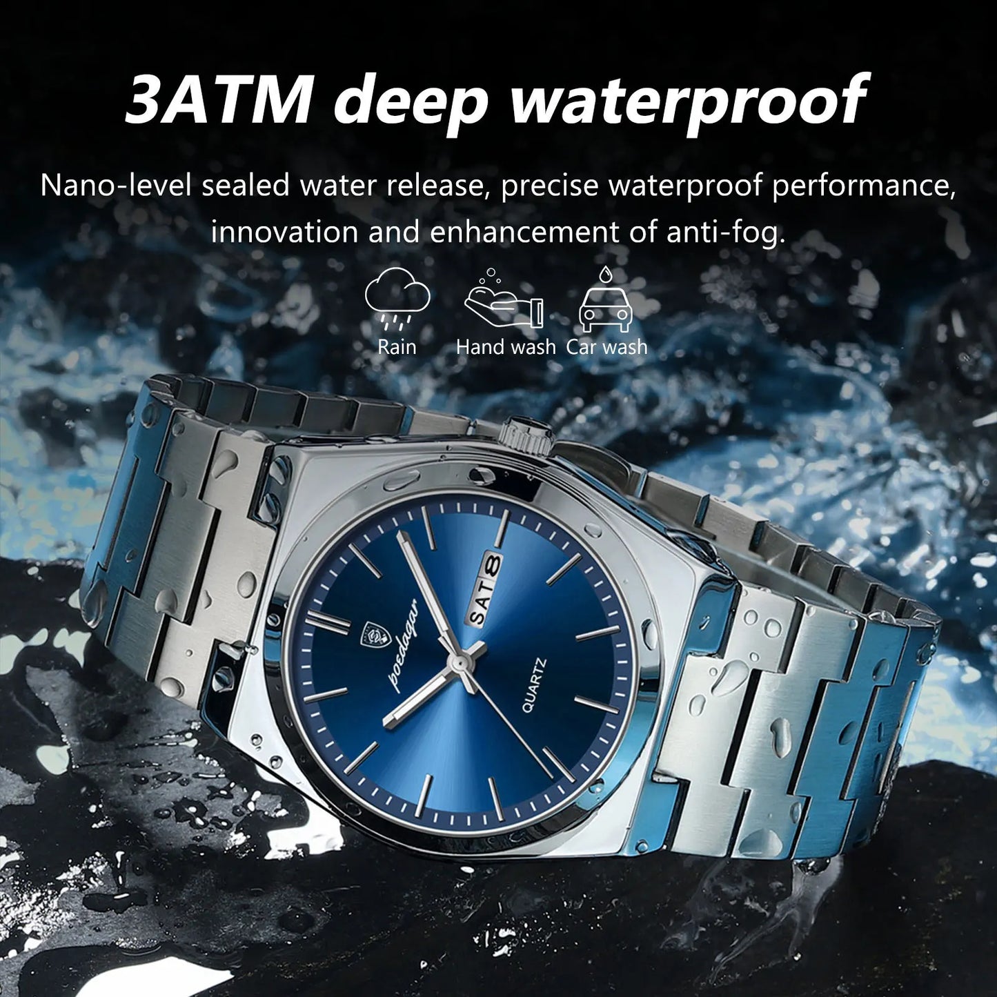 POEDAGAR Luxury Watch For Man Waterproof Luminous Date Week Stainless Steel Men Watch