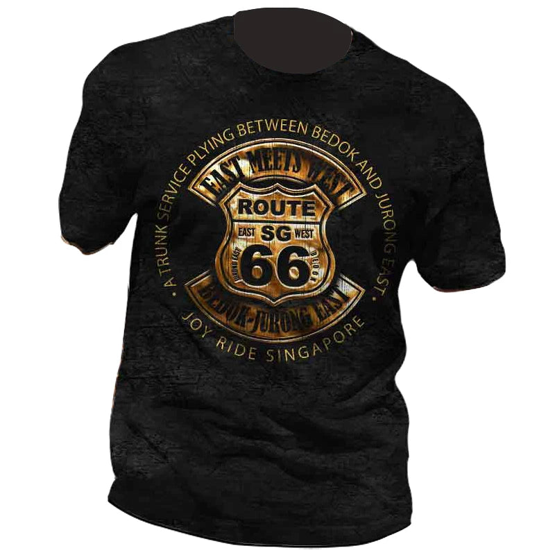 US Route 66 Printed New Men's Vintage T-Shirt European Size Hip-Hop Tops Tee Men Clothes Oversized T Shirt Daily Casual Clothing