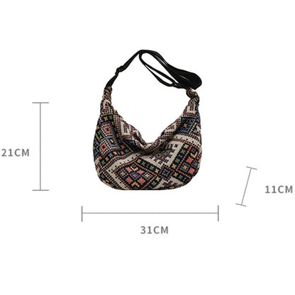 Female Shoulder Messenger Bag Shoulder Bag Women Vintage Large Zipper Handbags Ethnic Style Canvas Woven Beach Canvas Hobo Bag