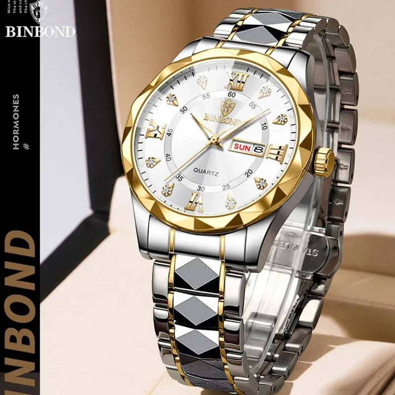 BINBOND B2521 Luxury Fashion Business Men Watch Waterproof Week Date Clock Sport Men Watch Quartz Wristwatch Relogio Masculino