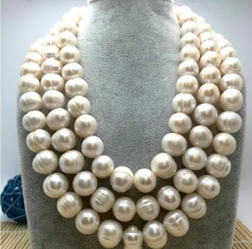 Real Photo HUGE AAA 12-11 MM SOUTH SEA NATURAL WHITE baroque PEARL NECKLACE 14K GOLD CLASP Fine Jewelry Gifts