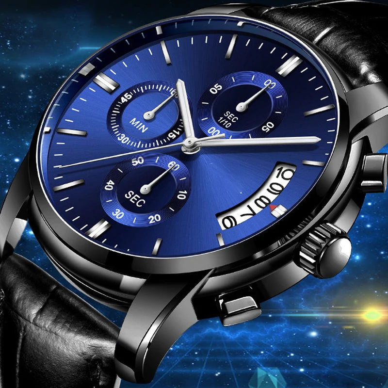 Men's Business Watch Top Fashion Brand Luxury Male Quartz Watches Minimalist Casual Leather Strap Calendar Wristwatch Men Clock