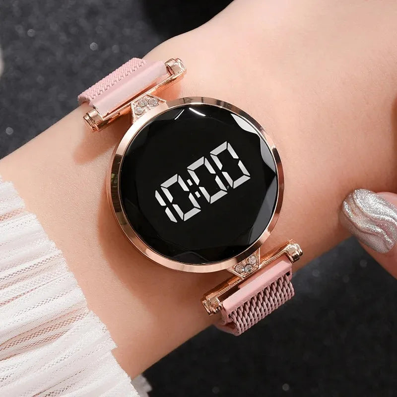 2023 Luxury Women's Watches Rose Gold Stainless Steel Ladies Wristwatch LED Digital Watch for Women Electronic Clock Reloj Mujer