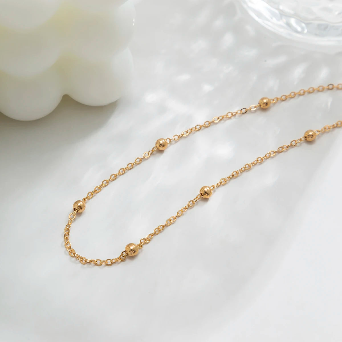 IngeSight.Z Simple Copper Beads Chain Choker Necklace for Women Kpop Fashion Gold Color Small Ball Short Clavicle Chain Necklace