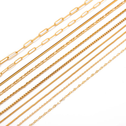 5pc 18K Gold Color PVD Plated Stainless Steel Cuba Cross O Ripple Twisted Chain Necklace Adjustable Chain DIY Necklace Wholesale