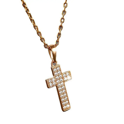 MxGxFam Full Zircon Cross Pendants Necklace For Women Men Fashion Jewelry Gold Plated 18 k With 45cm Chain