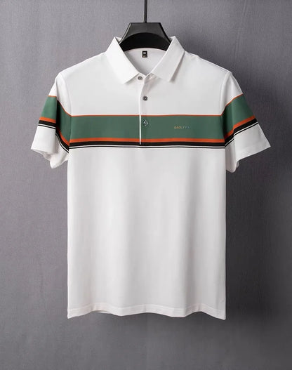 Light luxury fashion striped polo shirt for men's printed short sleeved top summer new comfortable and breathable casual T-shirt