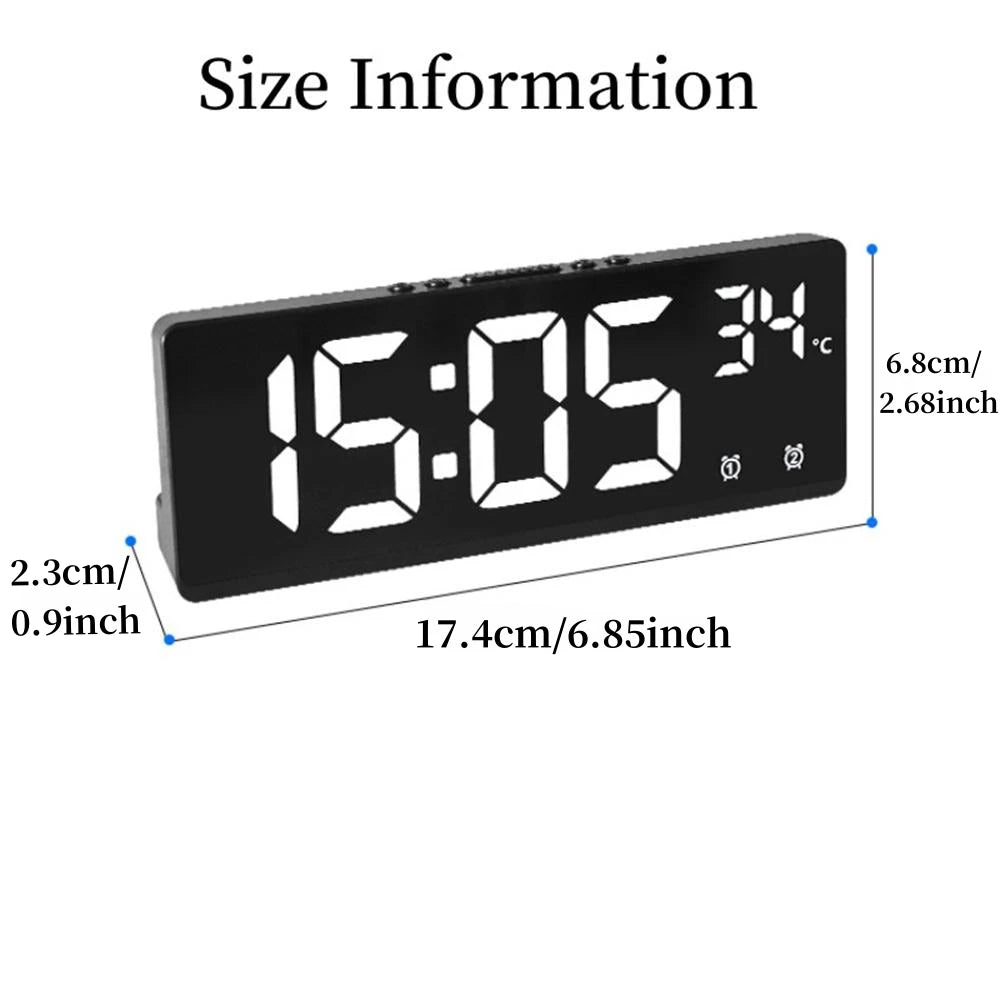 Voice Control Digital Alarm Clock Temperature Dual Alarm Snooze Desktop Table Clock Night Mode 12/24H LED Clock Watch