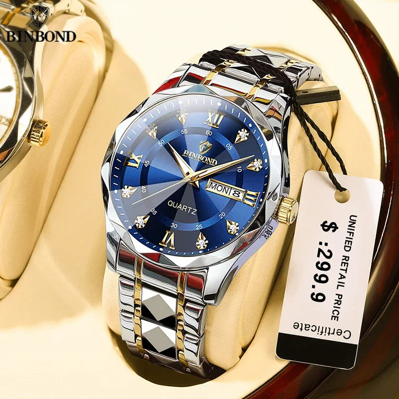 BINBOND B2521 Luxury Fashion Business Men Watch Waterproof Week Date Clock Sport Men Watch Quartz Wristwatch Relogio Masculino