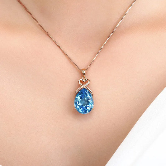 real 14 K Rose Gold 3 Carats Sapphire Stone Pendant Women Natural Blue Sapphire Gemstone 14K Rose Gold Necklace Jewelry Pendant