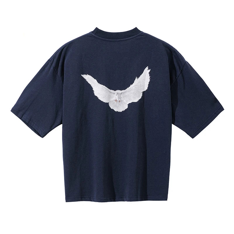 Frog drift Kanye West Streetwear Vintage YZY DOVE DONDA Loose Ovesized Pigeon print T-shirt tops tee for men