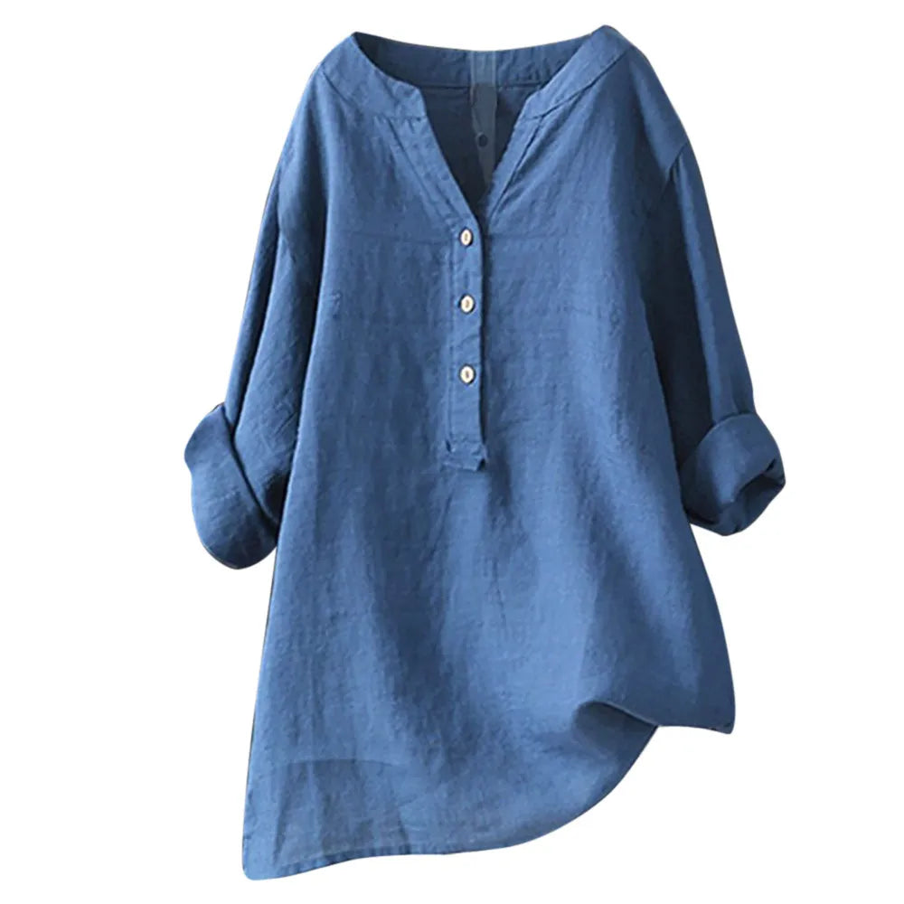 Summer 2024 Casual Loose Cotton Linen Blouse Plus Size Shirt Women Long Sleeved Oversize Blouse Vintage Elegant Button Shirt