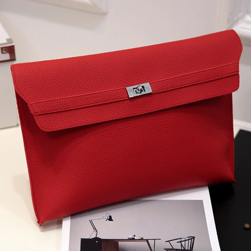 Red Clutch Bag Women Simple Women Ladies Clutch Pu Leather Envelope Clutch Bags Leather Women Lychee Pattern Purse Hand Bags