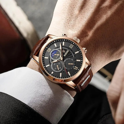 LIGE 2024 New Mens Watches Top Brand Luxury Brown Leather Casual Quartz Watch Men Sport Waterproof Clock Watch Relogio Masculino