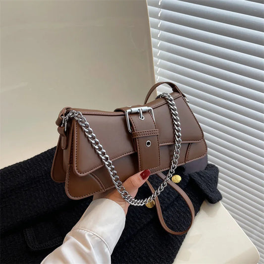 Solid color Women Chain Shoulder Side Bag Small PU Leather Handbag And Wallet Vintage Luxury Brand Lady Flap Crossbody Sling Bag