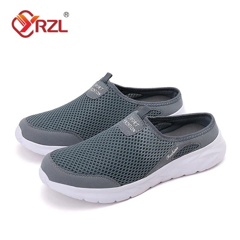 YRZL Casual Shoes Men Summer Half Shoes Slippers Slides Slip on Shoes Men Mesh Breathable Soft Comfortable Slippers for Men