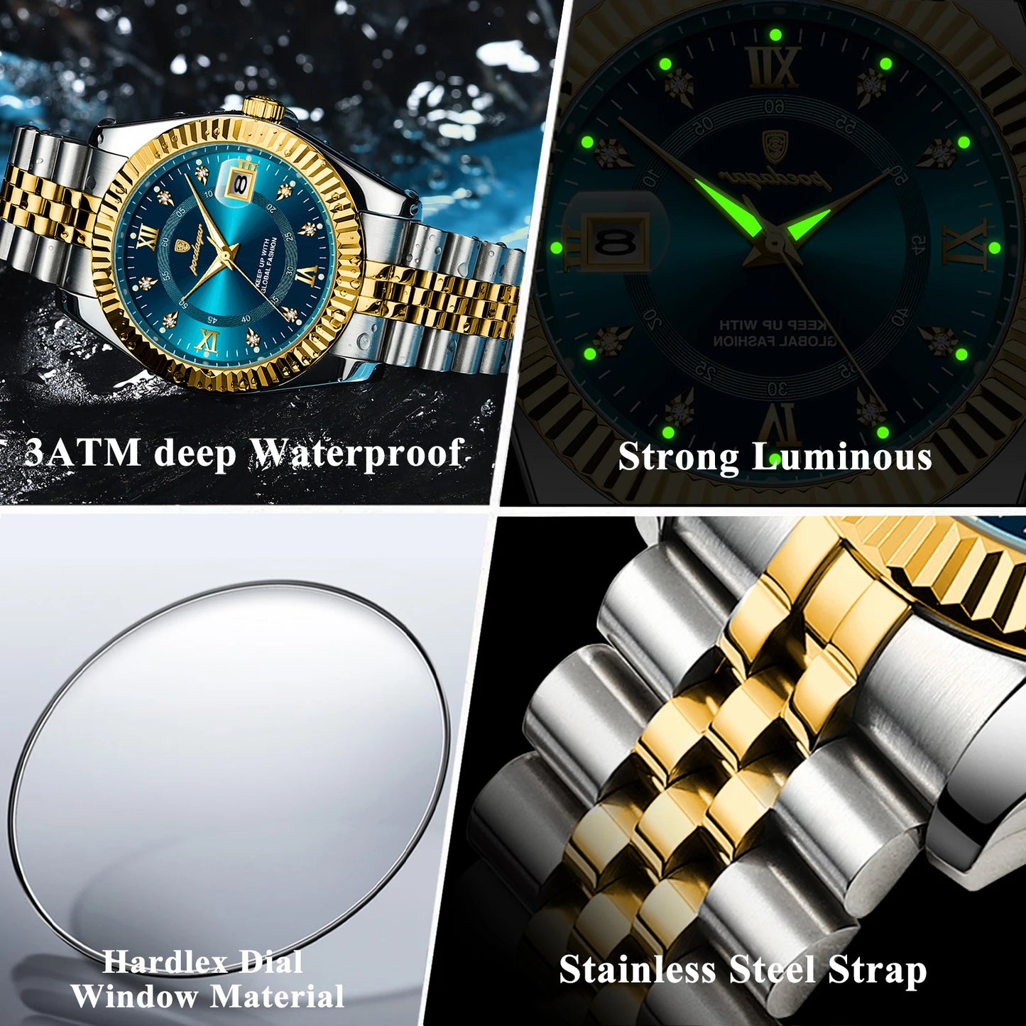 POEDAGAR Luxury Sport Wrist Watch For Man Waterproof Luminous Date Men Watch Quartz Stainless Steel Men's Watches Male Reloj+box