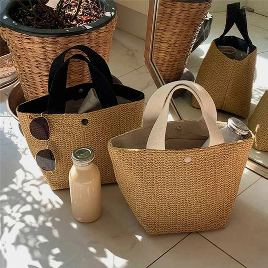 Elegant Ladies Straw Woven Handbag Women Holiday Beach Casual Tote Top-Handle Bags Fashion Retro Shoulder Bags 2023