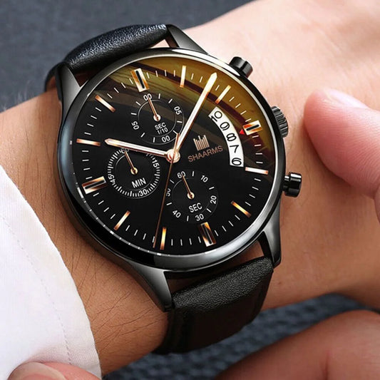 2023 Luxury Men's Watch Fashion Business Male Quartz Watches Minimalist Casual Leather Strap Calendar Wristwatch Clock