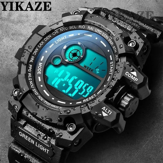 YIKAZE Men LED Digital Watches Luminous Fashion Sport Waterproof Watches For Man Date Army Military Clock Relogio Masculino