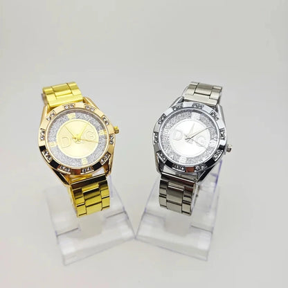 2024 Fashion Luxury Watch DQG Crystal Quartz Female Watch Gold Silver Stainless Steel Ladies Dress Watch  Zegarek Damski