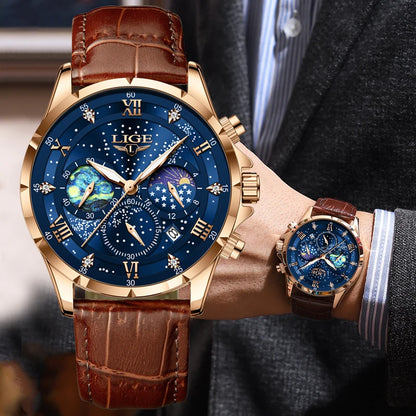 New LIGE Watches Mens Top Brand Luxury Casual Leather Quartz Men's Watch Business Clock Male Sports Waterproof Date Chronograph