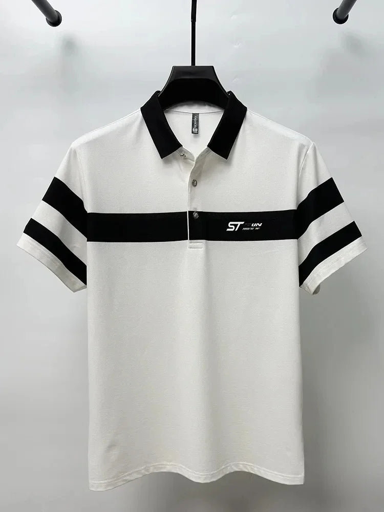 Advanced Design Short sleeve POLO Shirt Men's lapel Top 2024Summer New Fashion Stripe Business Casual Golf Paul T-shirt menswear